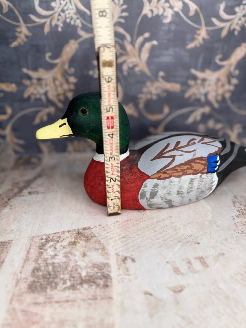 Vintage Hand Painted Wooden Mallard Duck Decoy Folk Art Carved Wood - Picture 5 of 7